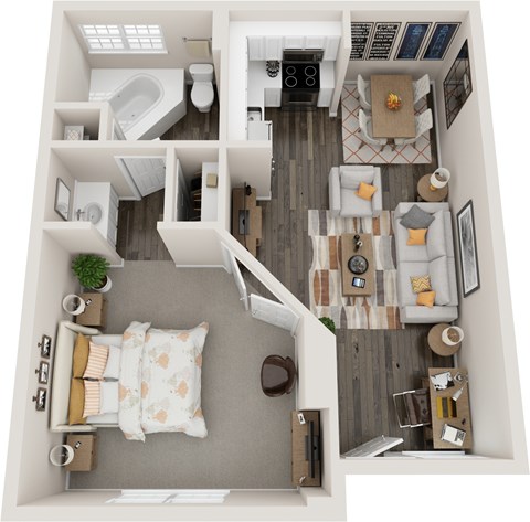 Floor plan for 1 bed, 1 bath, 528 sqft